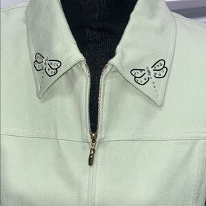 Mint Green Women Jacket zipper Front made by St. John collection size L vintage